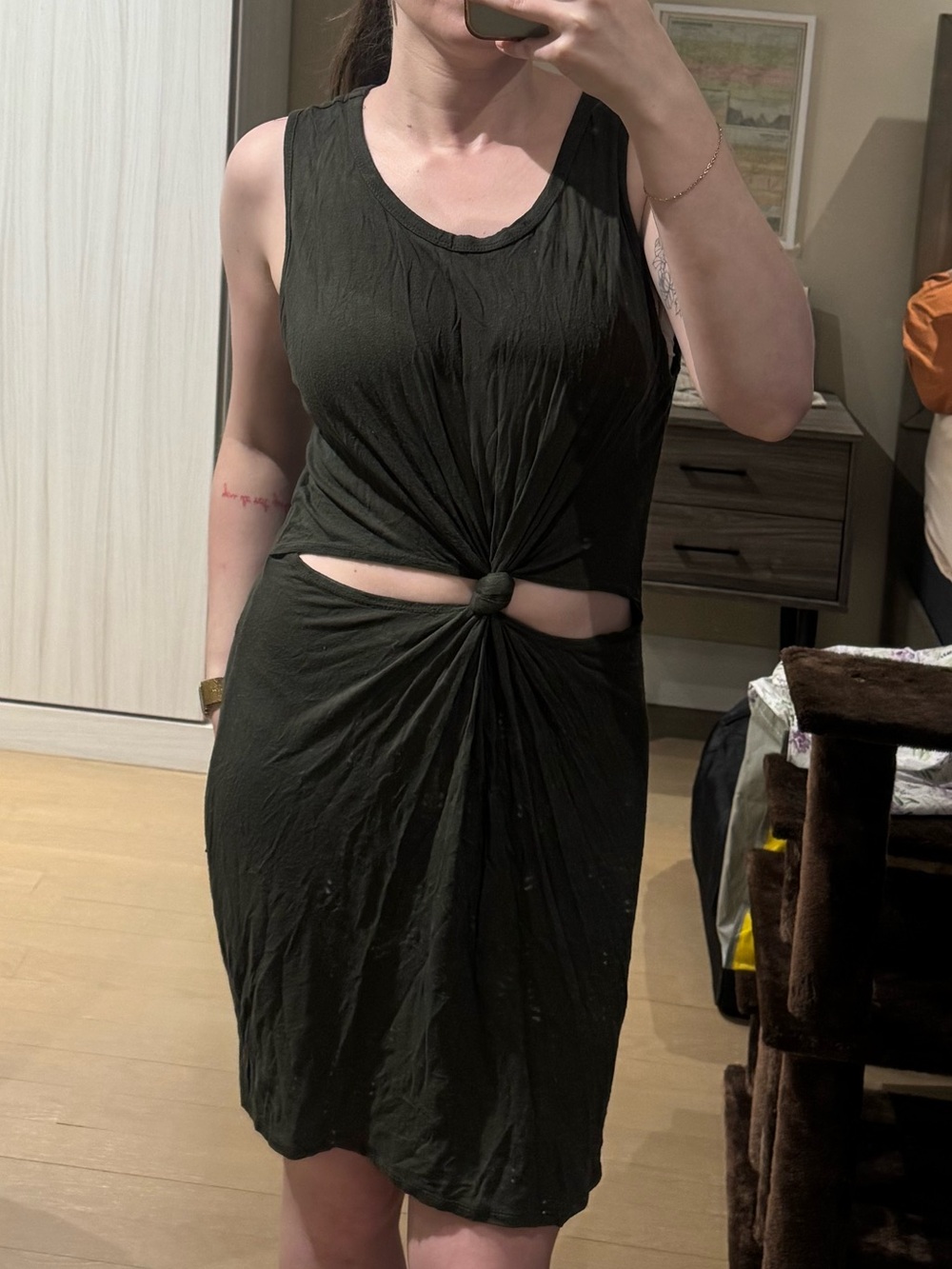 Sleeveless Knot Front Cutout Dress — Dark Olive